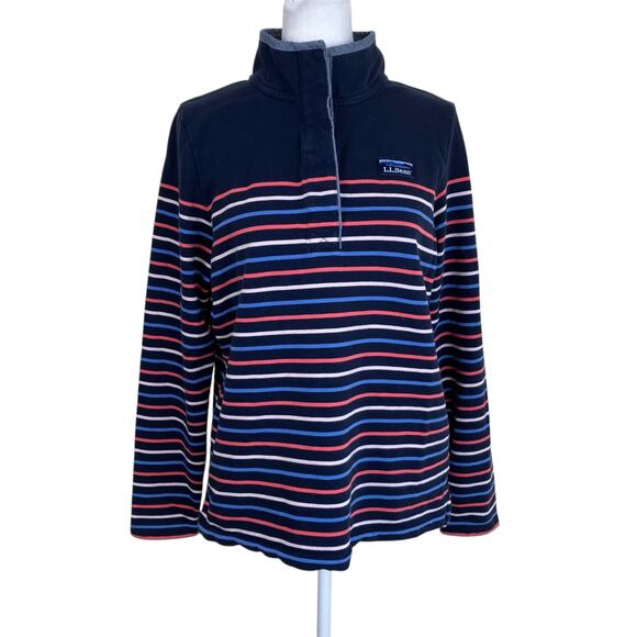 L.L. Bean Sz S Soft Cotton Rugby Henley Pullover Navy Pink Striped Casual Preppy - Picture 2 of 16